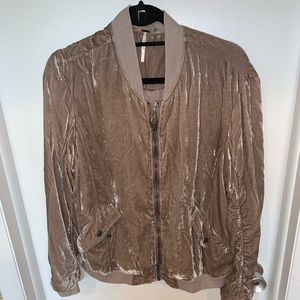 Free people velvet blush bomber jacket